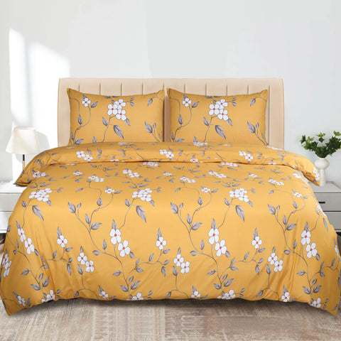 Ochre Flower Soft Satin Duvet Cover