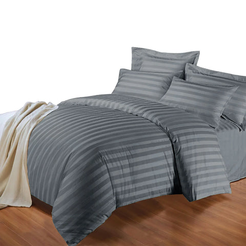 Luxury Stripe Comforter Set-Charcoal