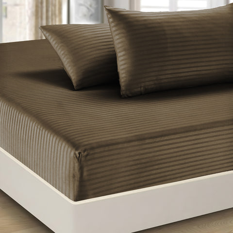 3 Pcs Stripe Fitted Sheet Set-Brown