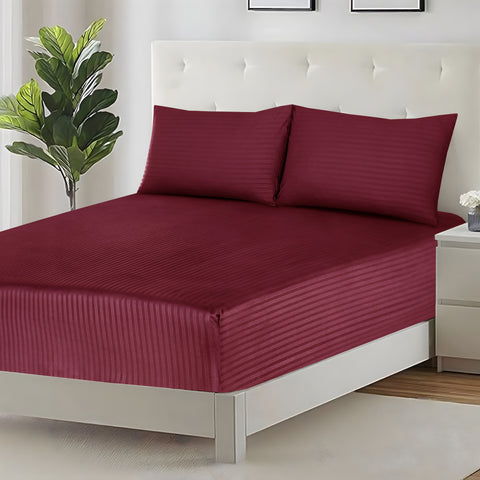 3 Pcs Stripe Fitted Sheet Set-Burgundy