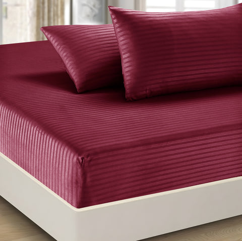 3 Pcs Stripe Fitted Sheet Set-Burgundy