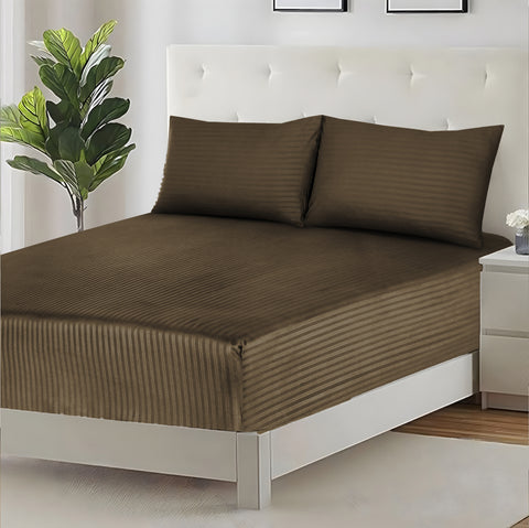 3 Pcs Stripe Fitted Sheet Set-Brown