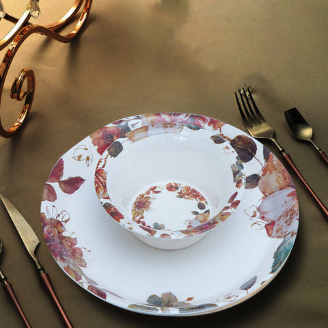 Spring Rose Melamine Dinner Set- 37 Pcs