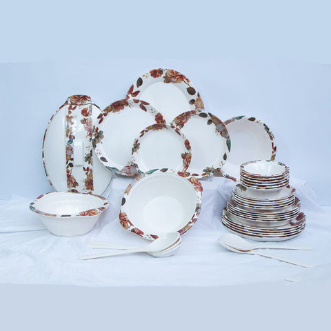 Spring Rose Melamine Dinner Set- 37 Pcs