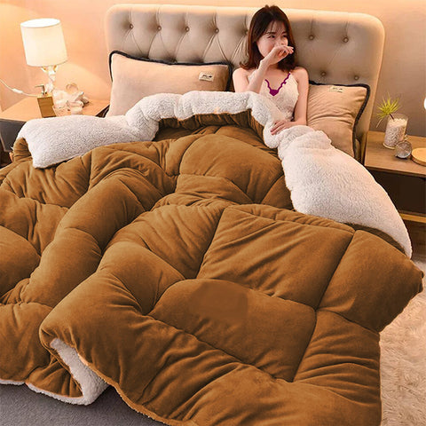 Brown Quilted Fleece Sherpa Comforter