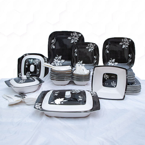 Black Aura Melamine Dinner Set- 80 Pcs