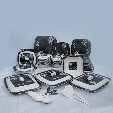 Black Aura Melamine Dinner Set- 80 Pcs