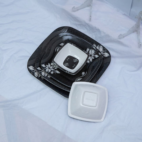 Black Aura Melamine Dinner Set- 80 Pcs