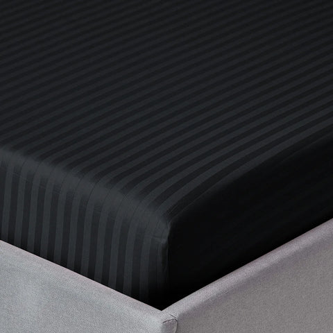 3 Pcs Stripe Fitted Sheet Set-Black