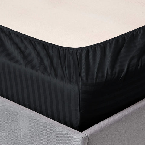 3 Pcs Stripe Fitted Sheet Set-Black