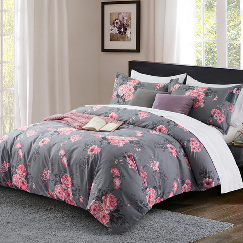 Bouquet Design Cotton Satin Duvet Cover Set