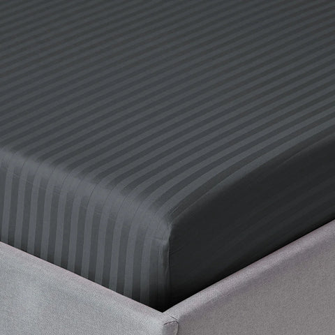 3 Pcs Stripe Fitted Sheet Set-Charcoal