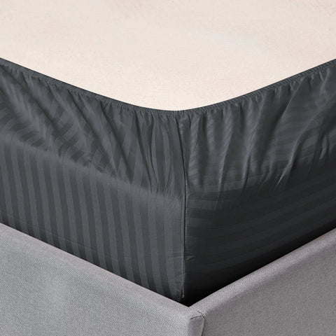 3 Pcs Stripe Fitted Sheet Set-Charcoal