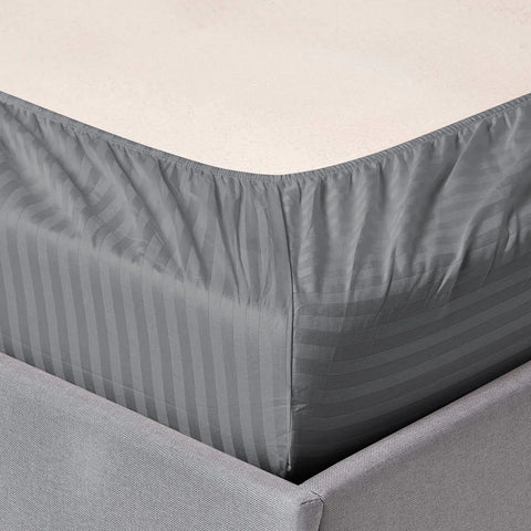 3 Pcs Stripe Fitted Sheet Set-Grey