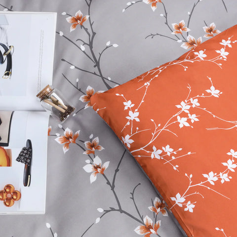 Rust Flower Orange Soft Satin Duvet Cover