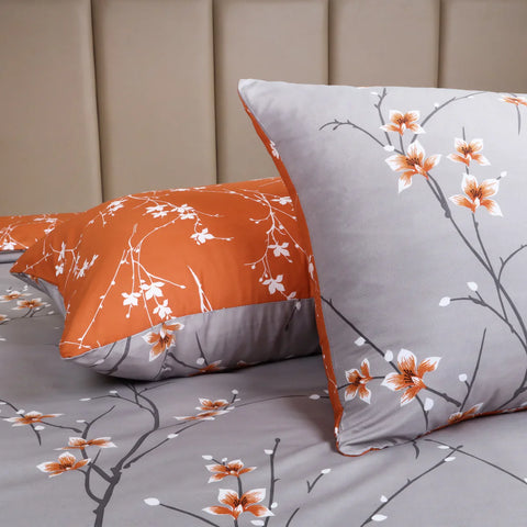 Rust Flower Orange Soft Satin Duvet Cover