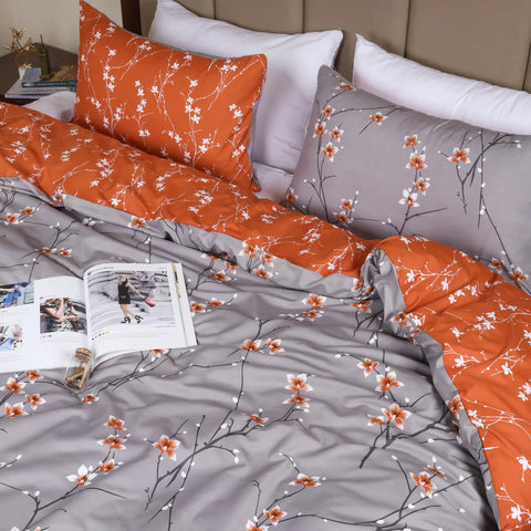 Rust flower Orange Soft Satin Bedsheet