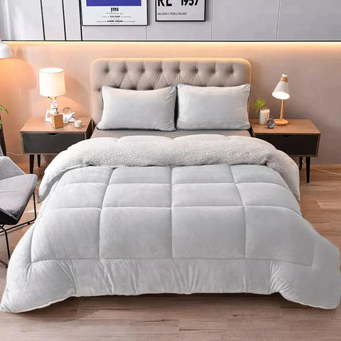 Silver  Quilted Fleece Sherpa Comforter