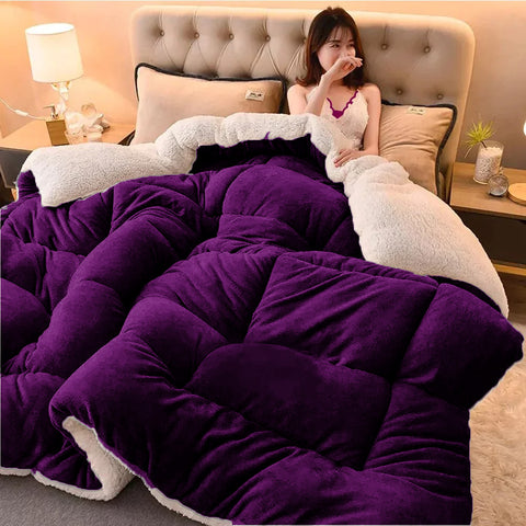 Plum  Quilted Fleece Sherpa Comforter