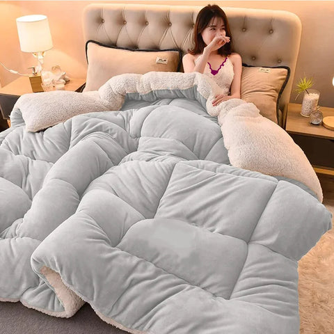 Silver  Quilted Fleece Sherpa Comforter