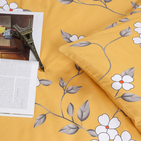 Ochre Flower  Soft Satin Bedsheet