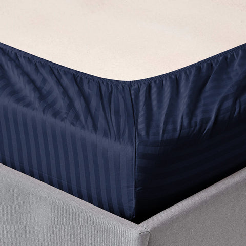 3 Pcs Stripe Fitted Sheet Set-Navy