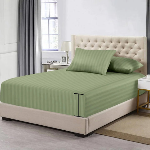 3 Pcs Stripe Fitted Sheet Set-Olive Green