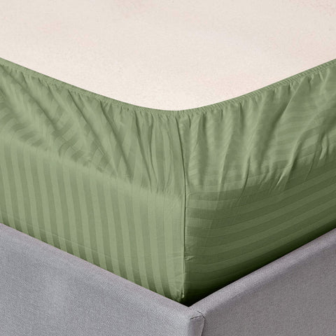 3 Pcs Stripe Fitted Sheet Set-Olive Green