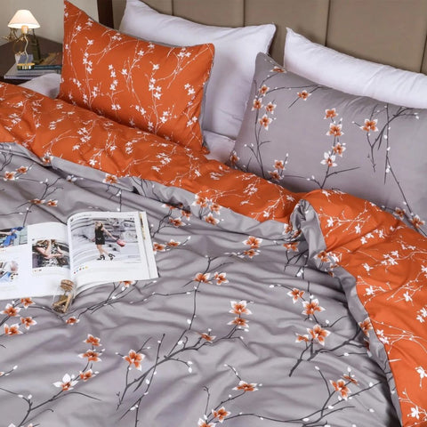 Rust Flower Orange Soft Satin Duvet Cover