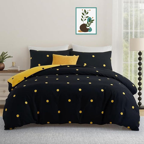 Black & Yellow Dotted Soft Satin Bedsheet
