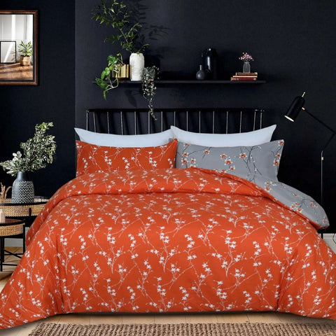 Rust Flower Orange Soft Satin Duvet Cover