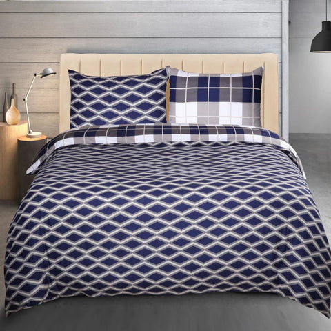 Navy Check Cotton Satin Duvet Cover Set