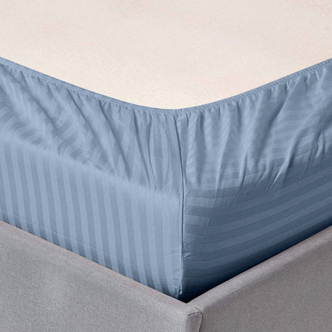 3 Pcs Stripe Fitted Sheet Set-Light Blue