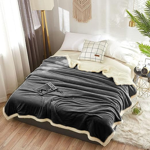 Charcoal Sherpa Patch Blanket