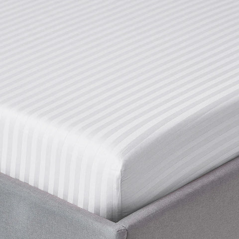 3 Pcs Stripe Fitted Sheet Set-White