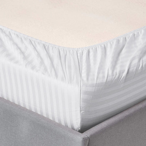 3 Pcs Stripe Fitted Sheet Set-White