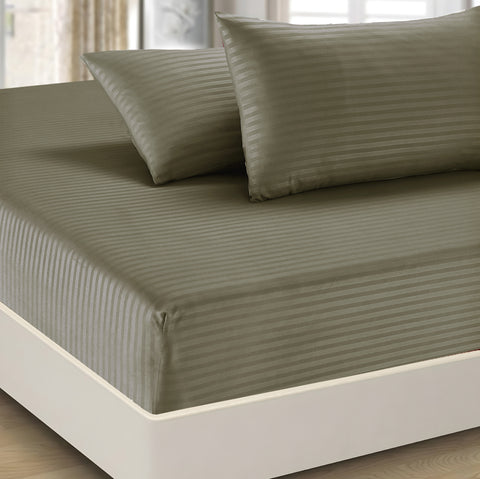 3 Pcs Stripe Fitted Sheet Set-Beige