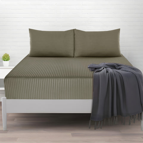 3 Pcs Stripe Fitted Sheet Set-Beige