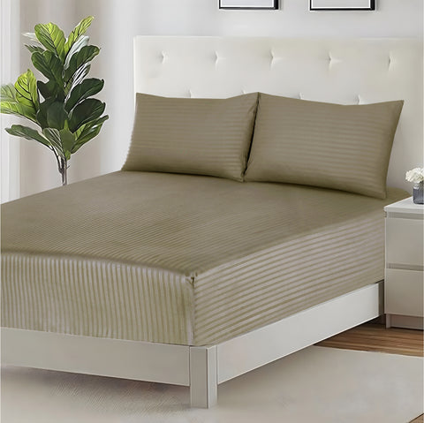 3 Pcs Stripe Fitted Sheet Set-Beige