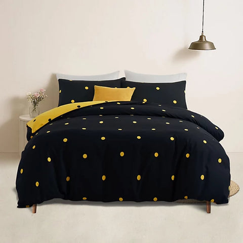 Black & Yellow Dotted Soft Satin Bedsheet