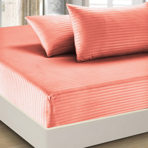 3 Pcs Stripe Fitted Sheet Set-Blush Pink