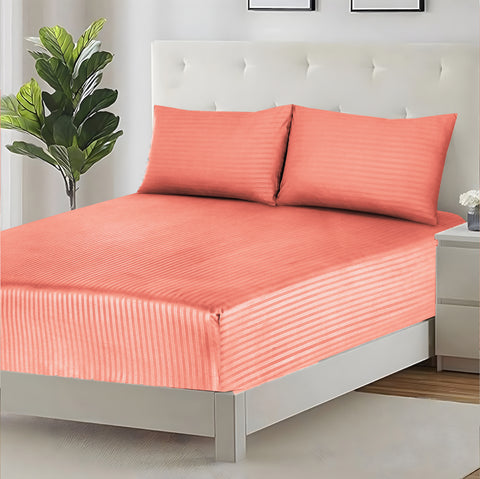 3 Pcs Stripe Fitted Sheet Set-Blush Pink