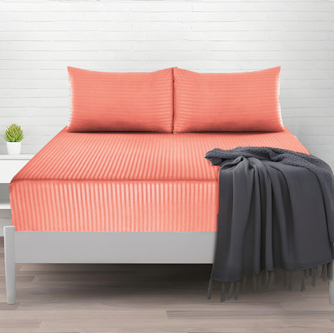 3 Pcs Stripe Fitted Sheet Set-Blush Pink