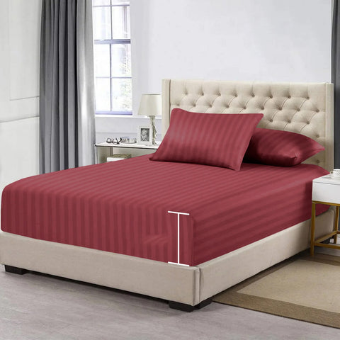 3 Pcs Stripe Fitted Sheet Set-Burgundy