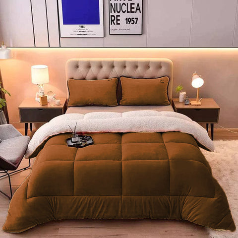 Brown Quilted Fleece Sherpa Comforter