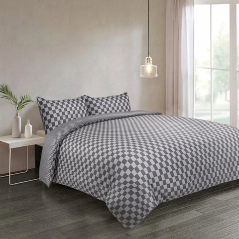 Chess Design Cotton Satin Duvet Cover Set