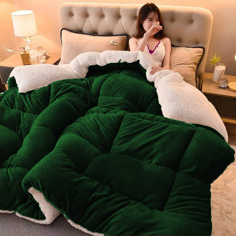 Green Quilted Fleece Sherpa Comforter