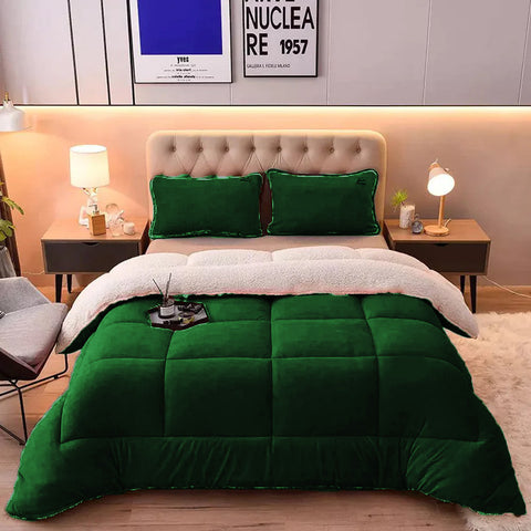 Green Quilted Fleece Sherpa Comforter