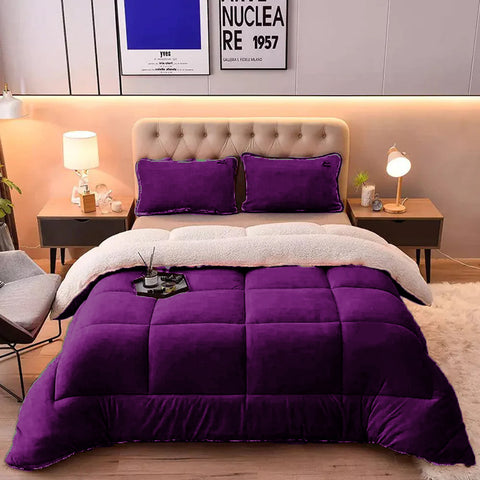 Plum  Quilted Fleece Sherpa Comforter