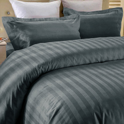 Luxury Stripe Duvet Cover Set- Charcoal